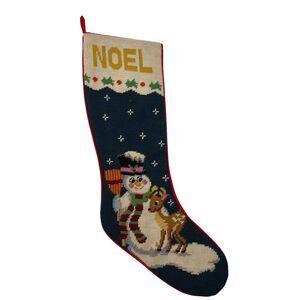 Vintage Needlepoint Wool Christmas Stocking Snowman 19.5" Imperial Elegance